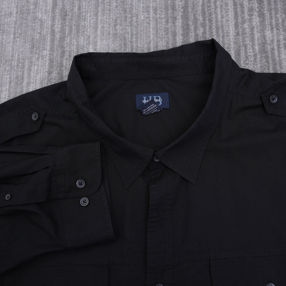 Harbor Bay Mens 6XL Black Long Sleeve Button Down Utility Shirt with Epaulets
